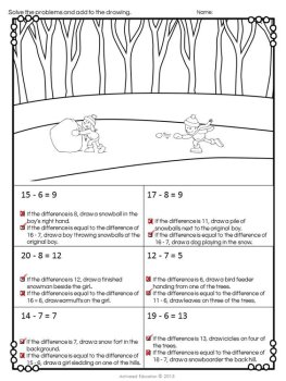 Subtraction Winter Math Color By Answer Solve and Draw, image 3