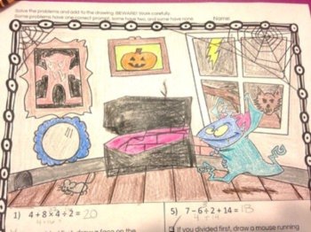 Halloween Math Order of Operations Color by Answer Solve & Draw, image 2
