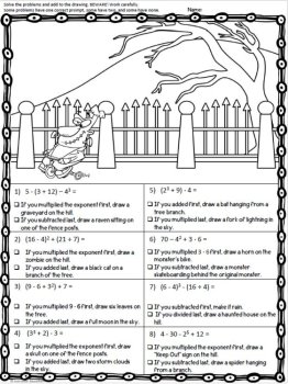 Halloween Math Order of Operations Color by Answer Solve & Draw, image 3