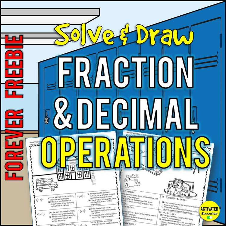 Fraction & Decimal Operations Solve & Draw | Free Math Practice Worksheet