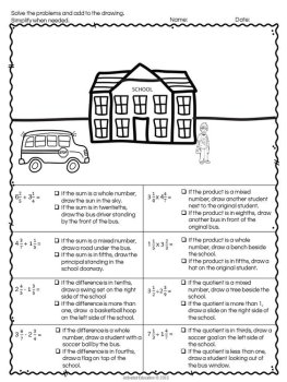 Fraction & Decimal Operations Solve & Draw | Free Math Practice Worksheet, image 2