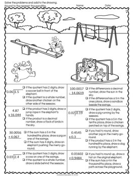 Fraction & Decimal Operations Solve & Draw | Free Math Practice Worksheet, image 3