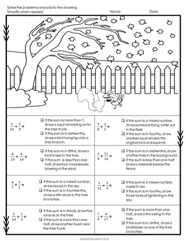 Adding and Subtracting Fractions Color by Answer Fall Theme, image 2