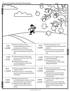 Autumn Decimal Operations Coloring Activity, image 2