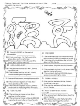 Decimal Place Value Color by Answer | Decimal Number Sense Worksheets | No Prep, image 2