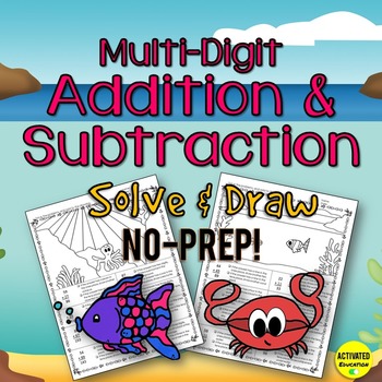 Addition & Subtraction Solve & Draw Bundle | No Prep Math Practice Worksheets, image 2