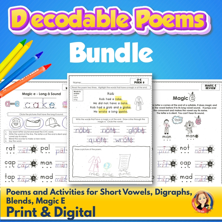 Decodable Poems Workbook Bundle, Decodable Worksheets and Phonics Activities