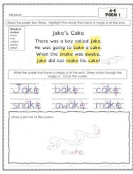Magic E Decodable Readers Poems and Worksheets, Silent E decodable reading, image 4