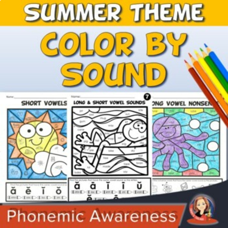 Summer Coloring Pages & Color by Sound | Phonics Activities for Beginning Reader