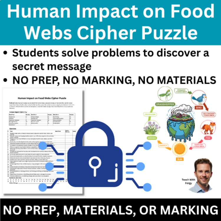 Human Impact on Food Webs Cipher Puzzle - Ecology Activity | Overfishing Habitat