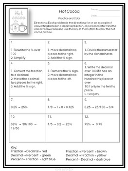 Winter Math Fraction, Decimal & Percent Color By Number - Free, image 4