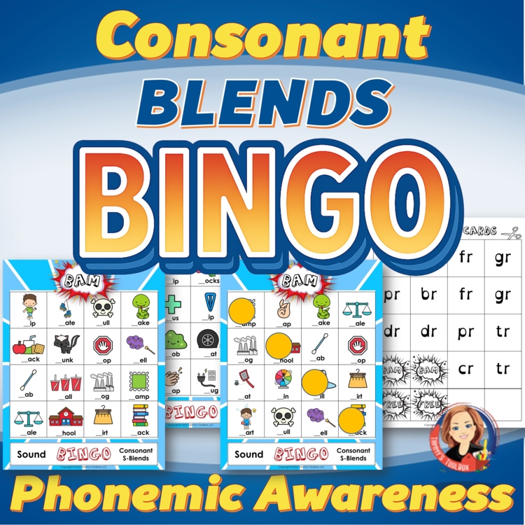 Beginning Consonant Blends Phonics Bingo Game, Phonemic Awareness Activities