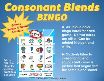 Beginning Consonant Blends Phonics Bingo Game, Phonemic Awareness Activities, image 2