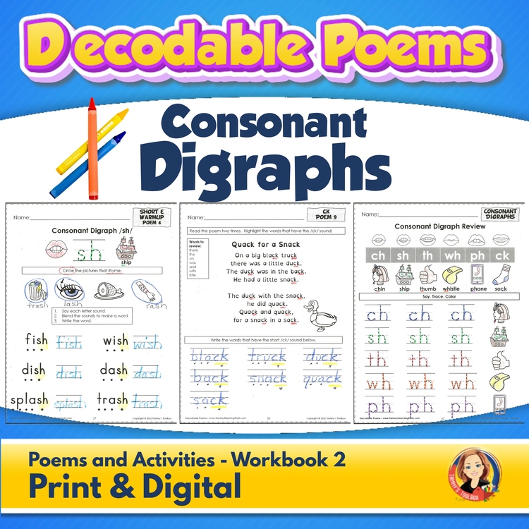 Consonant Digraph Decodable Readers Poems and Worksheets, Decodable Passages