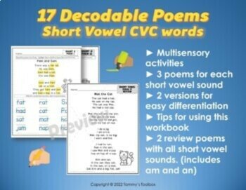 Phonics CVC Decodable Reader Poems & Worksheets | Short Vowel Word Practice, image 2