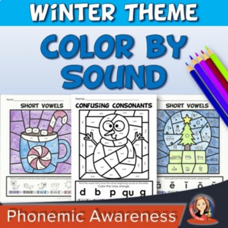 Winter Color by Sound and Color by Code Coloring Pages with Letter Sounds