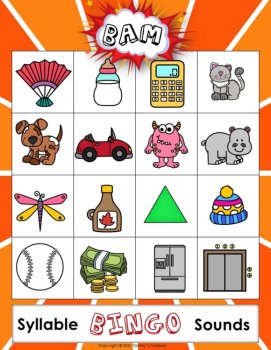Counting Syllables Bingo Game, Phonemic Awareness Activity, image 3