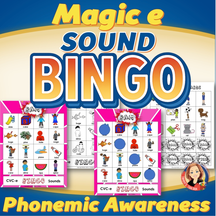 CVC-E Words Phonics Game Bingo for Phonemic Awareness, Magic e Long Vowel Sounds
