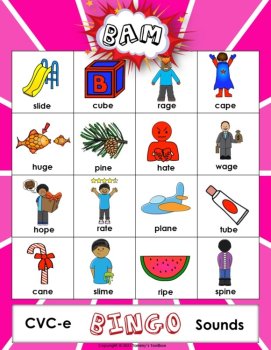 CVC-E Words Phonics Game Bingo for Phonemic Awareness, Magic e Long Vowel Sounds, image 2