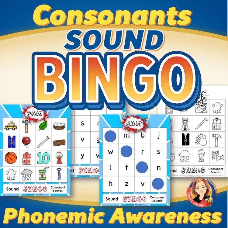 Phonics Bingo Game for Consonant Letter Sound Recognition, Phonemic Awareness
