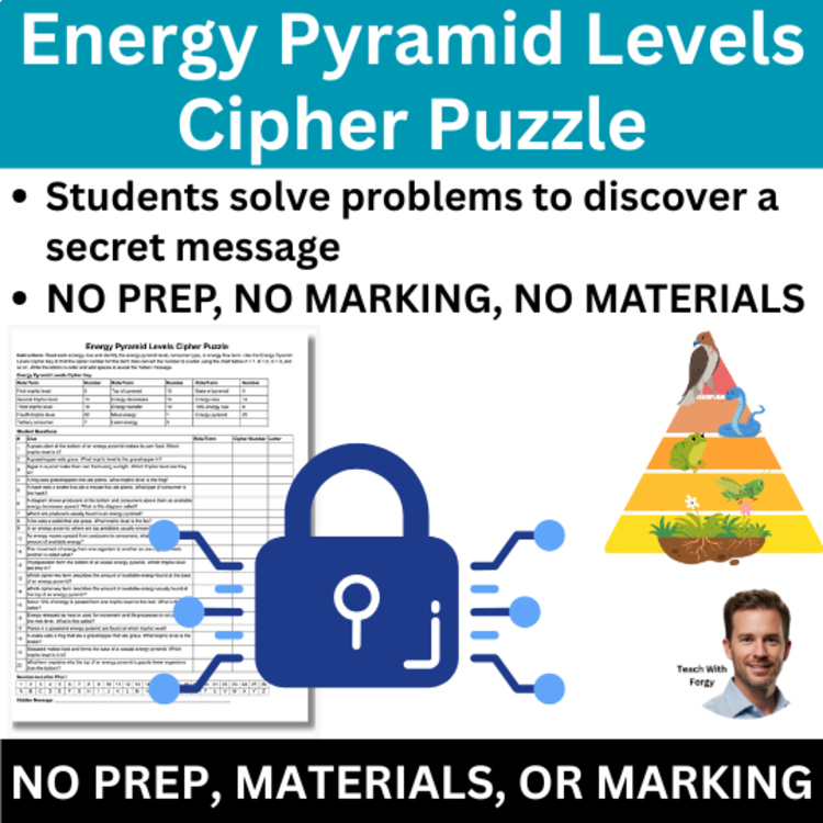 Energy Pyramid Levels Cipher Puzzle - Ecology Activity | Trophic Levels, Energy