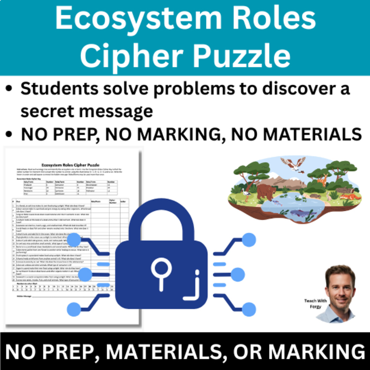 Ecosystem Roles Cipher Puzzle - Ecology Activity | Producers, Consumers