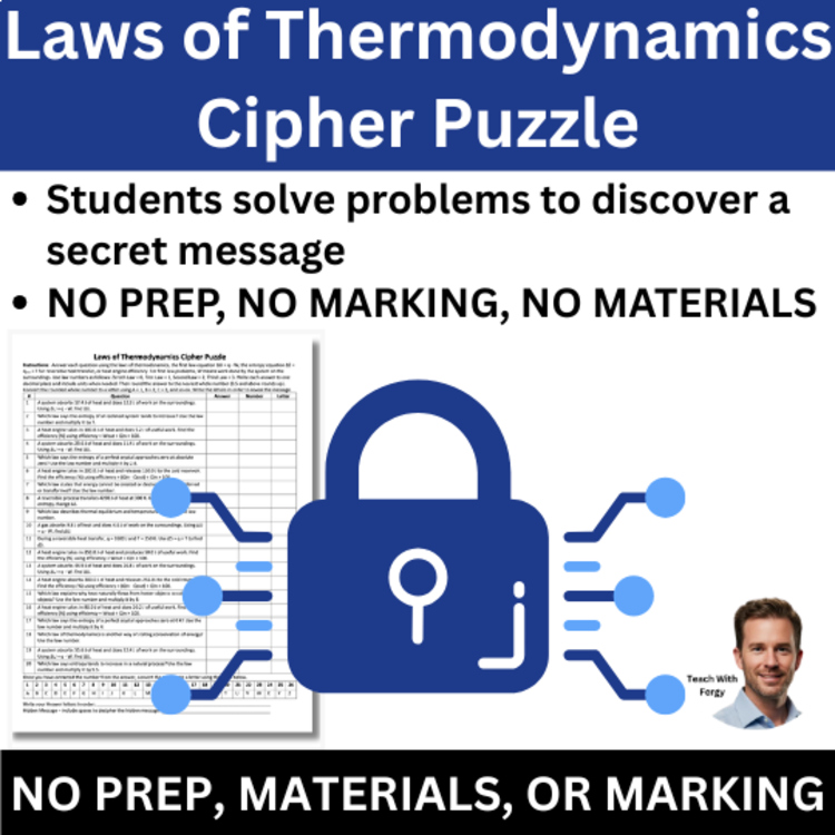 Laws of Thermodynamics Cipher Puzzle - Chemistry Activity | Entropy, Heat Engine