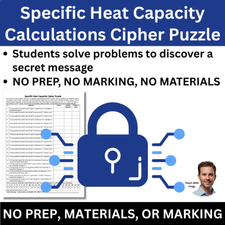 Specific Heat Capacity Calculations Cipher Puzzle - Chemistry Activity | q=mcΔT