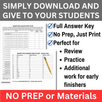 Specific Heat Capacity Calculations Cipher Puzzle - Chemistry Activity | q=mcΔT, image 2