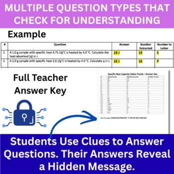 Specific Heat Capacity Calculations Cipher Puzzle - Chemistry Activity | q=mcΔT, image 4