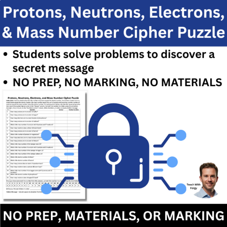 Protons, Neutrons, Electrons, and Mass Number Cipher Puzzle - Chemistry Activity