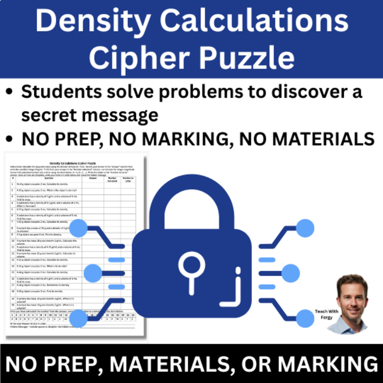 Density Calculations Cipher Puzzle - Chemistry Activity | Density, Mass, Volume