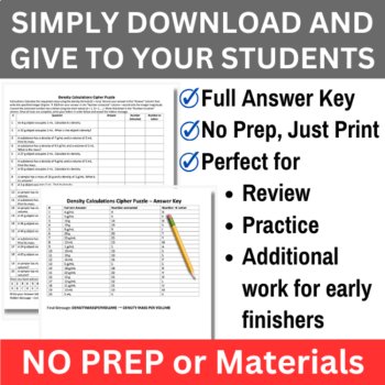 Density Calculations Cipher Puzzle - Chemistry Activity | Density, Mass, Volume, image 2