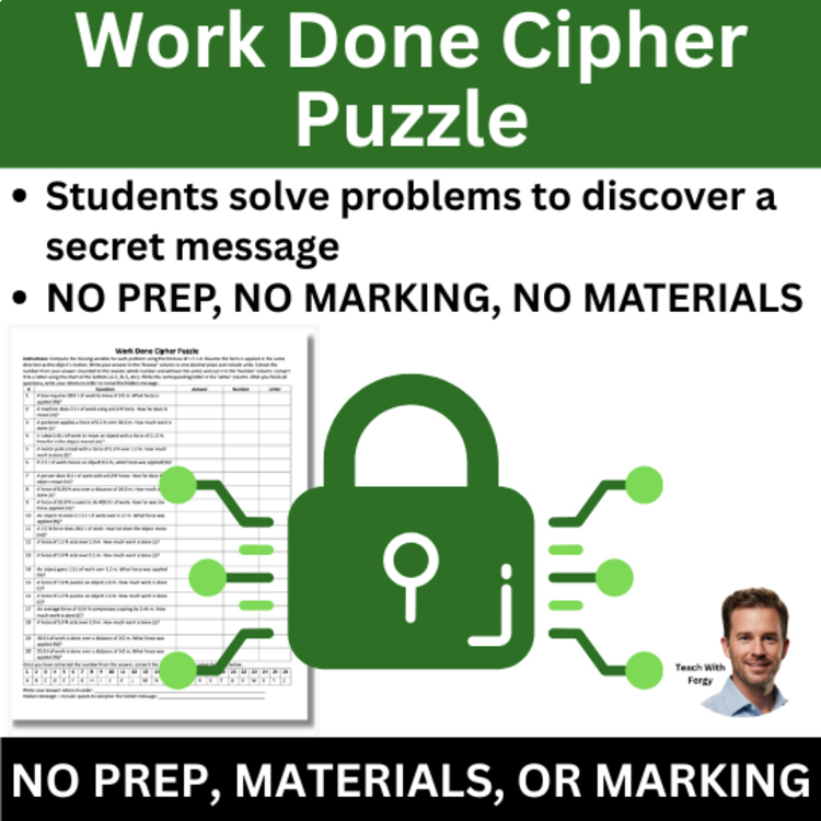 Work Done Cipher Puzzle - Physics Activity | W=Fxd Calculations, Force, Distance