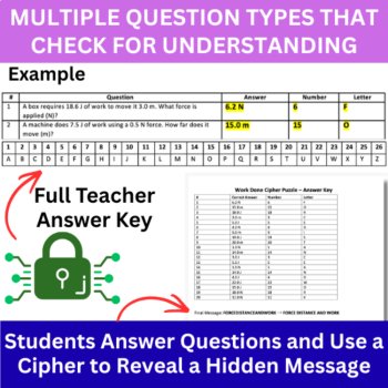 Work Done Cipher Puzzle - Physics Activity | W=Fxd Calculations, Force, Distance, image 4