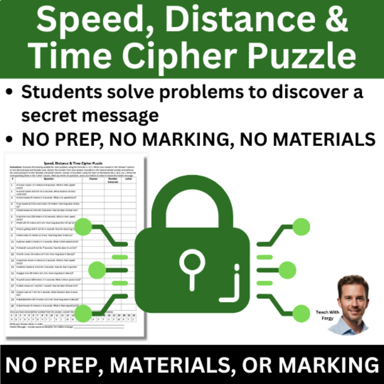 Speed, Distance & Time Cipher Puzzle - Physics Activity | v=d/t Calculations