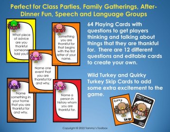 Thanksgiving Turkey Writing Prompts, Editable Card Game and Coloring Sheets, image 3