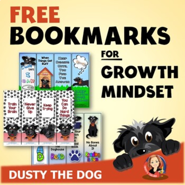 Growth Mindset Bookmark Freebie, Coloring Craft Activity with Dusty the Dog