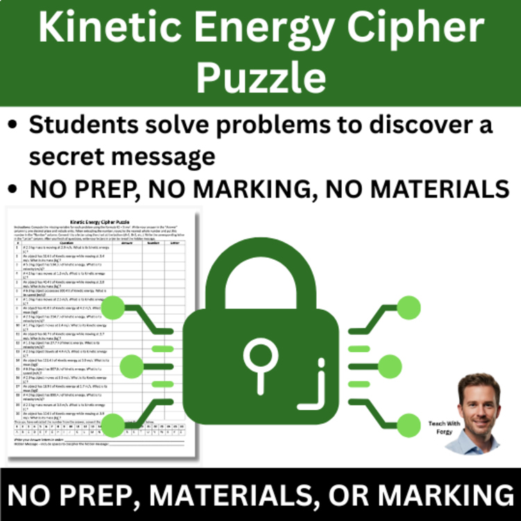 Kinetic Energy Cipher Puzzle - Physics Activity | Solve Mass Velocity KE = ½mv²