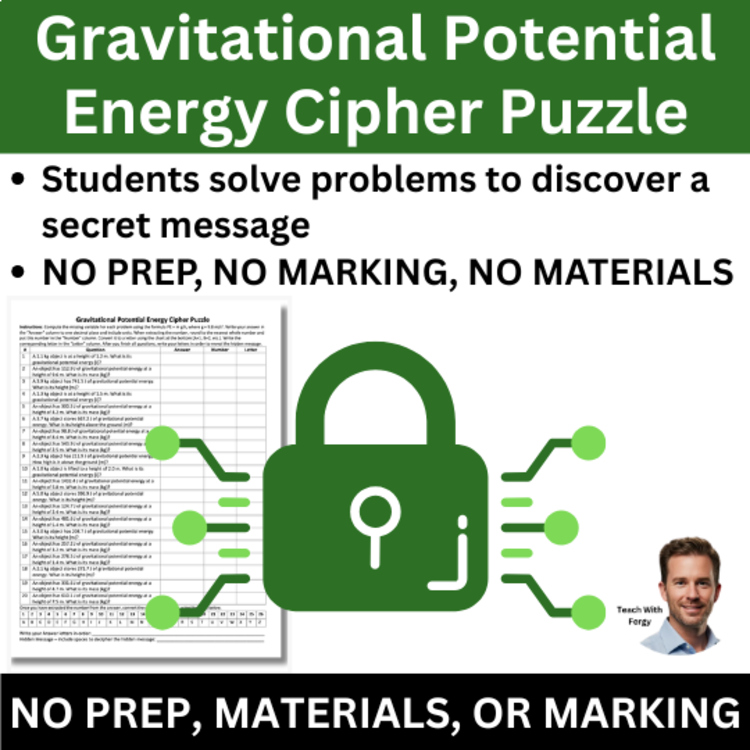 Gravitational Potential Energy Cipher Puzzle - Physics Activity | Solve PE=mgh