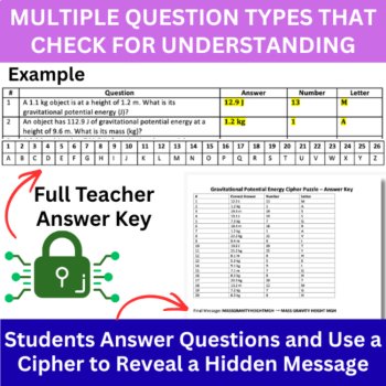 Gravitational Potential Energy Cipher Puzzle - Physics Activity | Solve PE=mgh, image 4