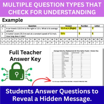 Average Velocity, Displacement, & Time Cipher Puzzle - Physics Activity, image 4