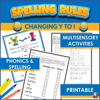 Changing Y to I Spelling Rule for Adding Suffixes, The Y Rule Activities, Games, Phonics Worksheets, image 2