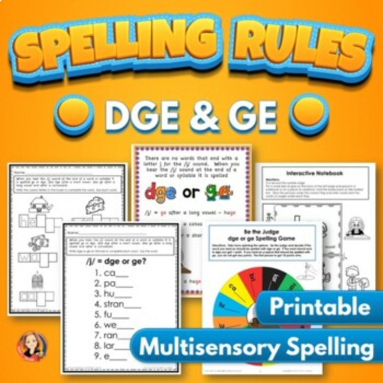DGE and GE Spelling Rule Activities, Games, Phonics Worksheets, and Interactive Notebooks