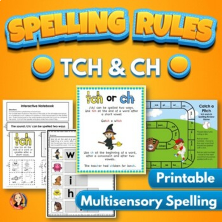 TCH and CH Spelling Rule Activities, Games, Worksheets, Interactive Notebooks