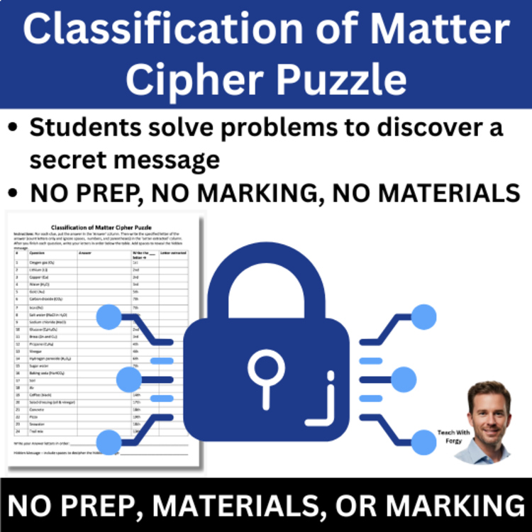 Classification of Matter Cipher Puzzle - States of Matter Solid vs Liquid vs Gas