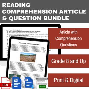 Deforestation and Habitat Destruction Reading | Grade 8 & Up | Biodiversity, image 2