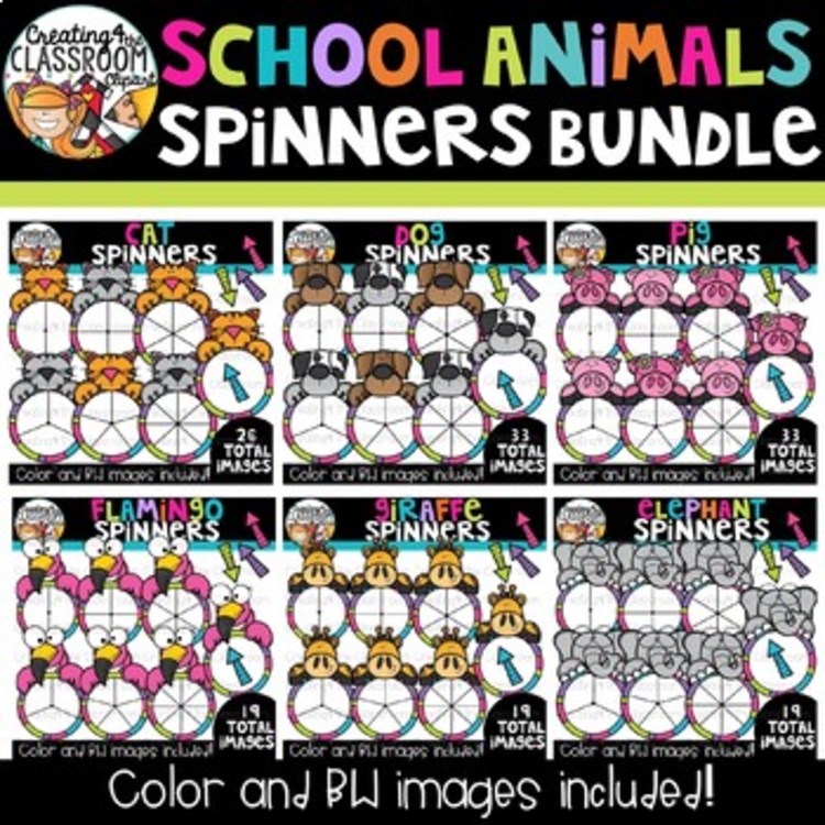 School Animal Spinners Bundle {Math Clipart}