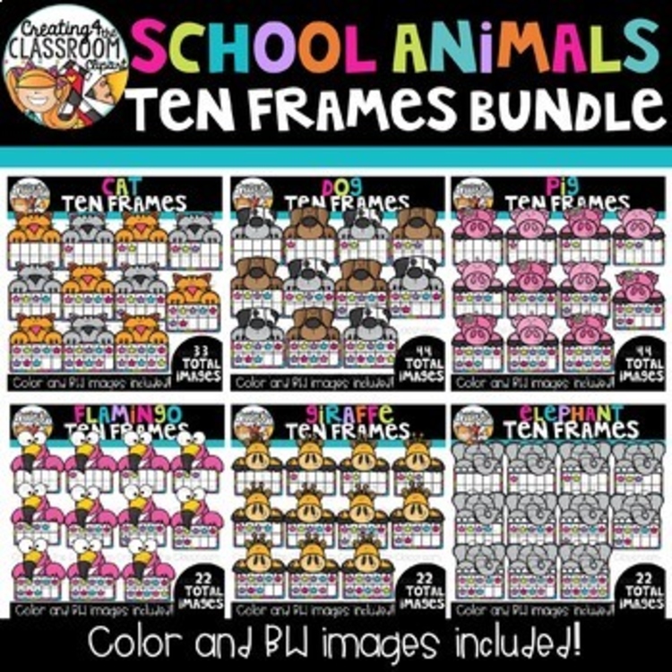School Animal Ten Frames Bundle {Math Clipart}