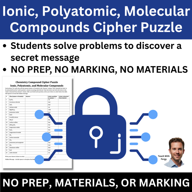 Ionic, Polyatomic, Molecular Compounds Cipher Puzzle - Naming & Formula Writing